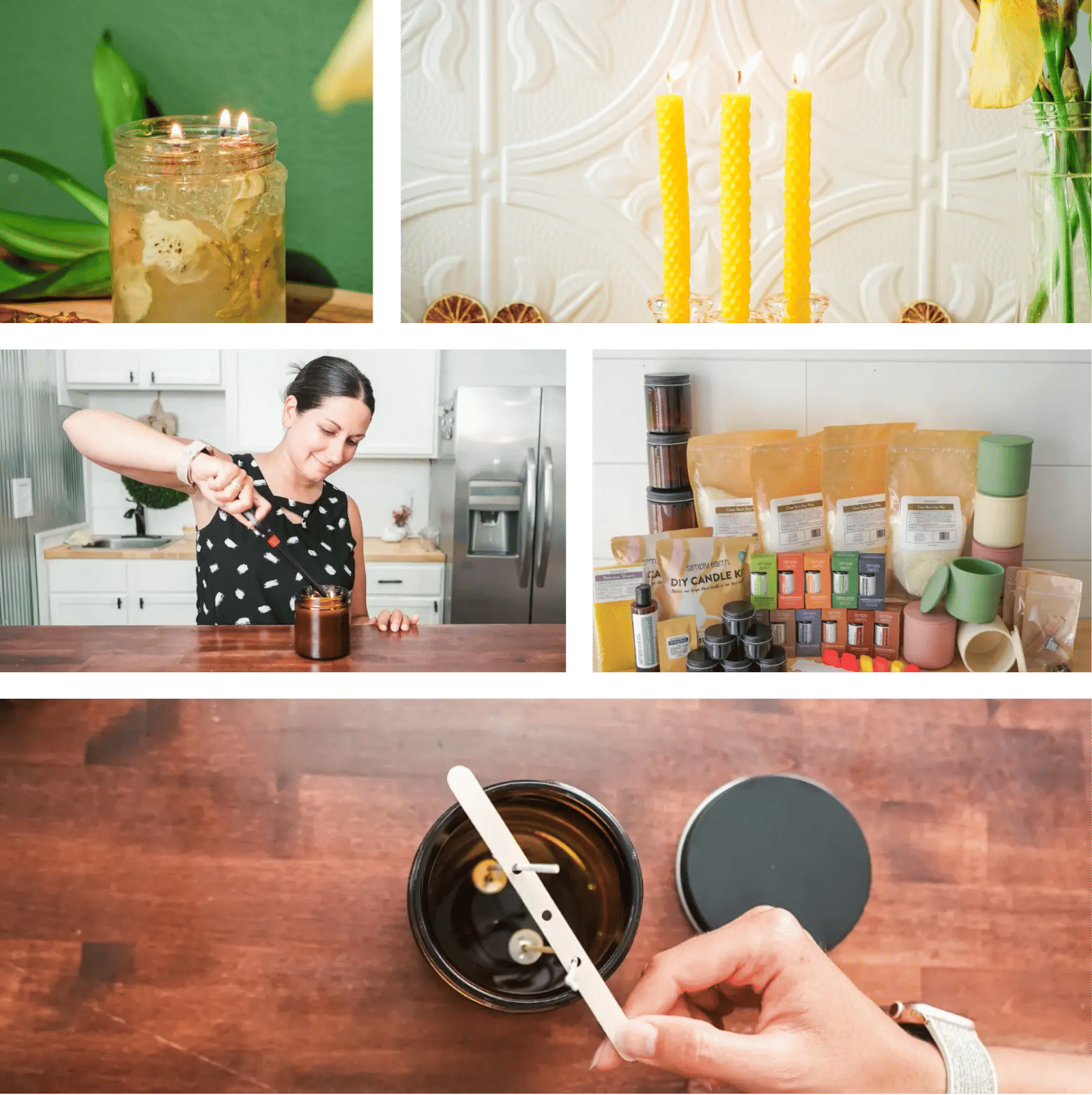 Someone pouring essential oils into melted soy wax at a candle making workshop