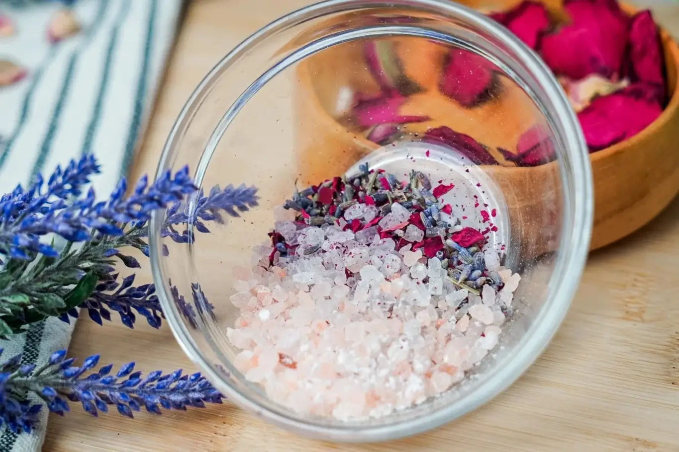 Bath salts and body products being crafted at a workshop