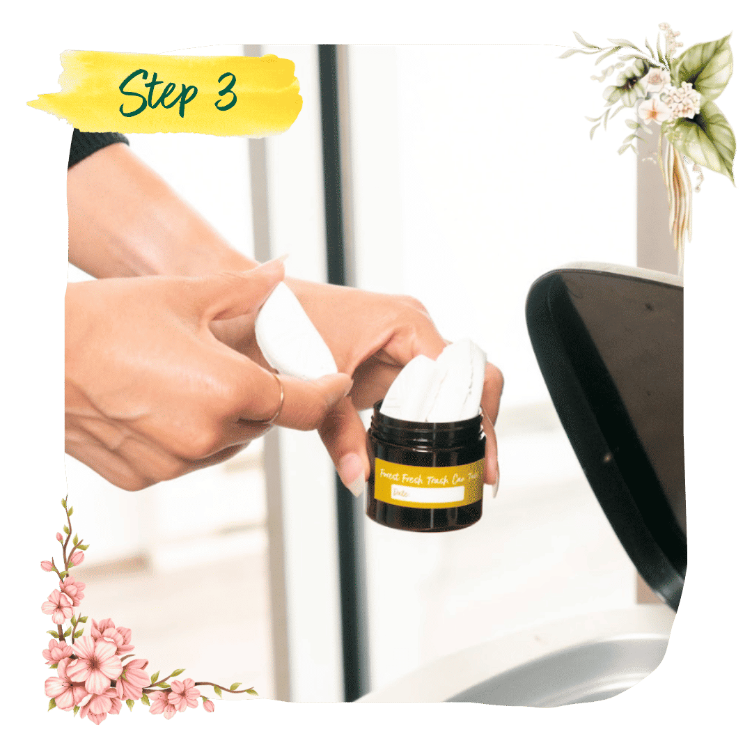 Step 3 &mdash; a maker holding up her finished jar of cream deodorant and a spoonful of it